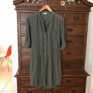 James Perse Linen Shirt Dress, Olive Green 2